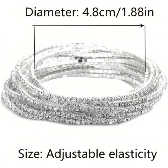 Crystal Stretch Bracelets Set Women Silver Gold Rhinestone Stackable Cuff - Picture 7 of 7